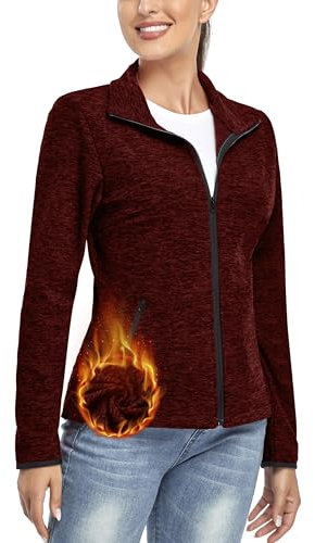 Soneven Giacca in Pile da Donna, Giacca in Pile a Maniche Lunghe, Leggera, Zip Intera, Calda Invernale per Trekking, Outdoor, Corsa, Sci,Bordeaux,XL