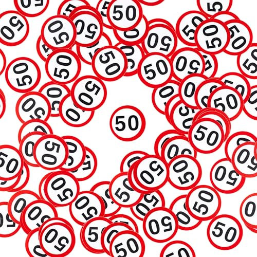 50 Geburtstag Deko Konfetti Verkehrszeichen rot/weiß - Originelle Geburtstagsdeko 50 für einen gelungenen 50 Geburtstag Frau oder Mann - Tiwoca