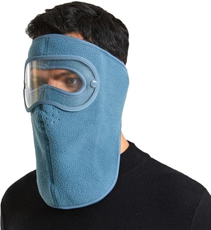 WUODHTW Masque d'hiver chaud unisexe avec cache-oreilles, protection complète du visage, masque de protection pour l'équitation, cagoule coupe-vent, - Bleu, taille unique