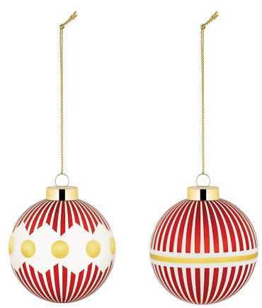 Alessi Delight NZ04SET1 – Set aus Zwei Christbaumkugeln, aus Mundgeblasenem Glas, Durchmesser 6 cm, Rot, Weiß, Gold