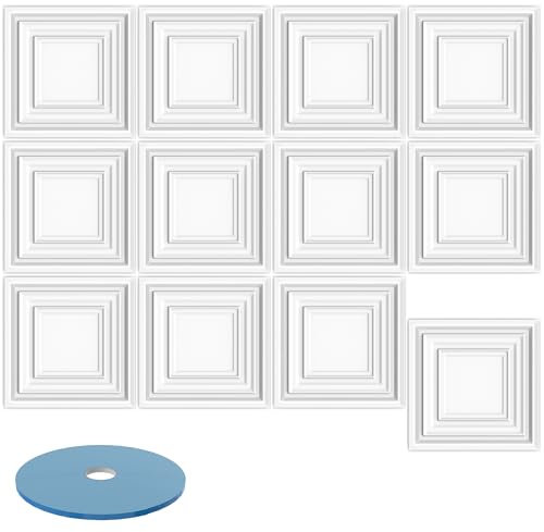 SUBTLETY 3D Wandpaneele Kunststoff 50x50cm Wandverkleidung Deckenpaneele 12 Stück Dekoren Wandtattoos Deckenplatten Hochsteifes PVC Wanddeko Paneele 3m² Wandplatten für Küche Bad Büro (S233 Weiß)