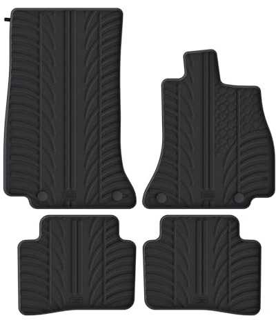 TRAVALL Rubber Car Mats (set of 4) compatible with Mercedes Benz C-Class (2021-) Heavy Duty Floor Mats Moulded Premium Mats Easy Clean Black with Clips