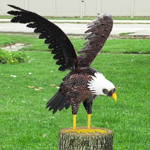 SUNREEK Weißkopfseeadler Statue Gartenskulptur, Metall Yard Art Adler Dekoration, Großer Adler Outdoor Statuen für Garten Hof Rasen Dekoration