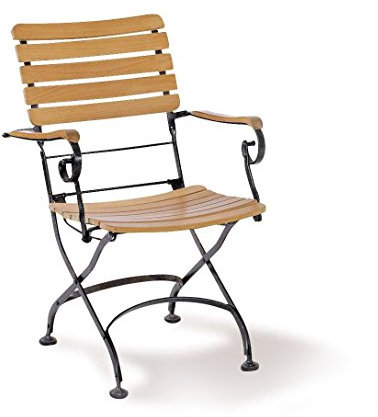 Teak Klappstuhl mit Armlehnen Stahlgestell fertig montiert