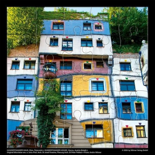 Hundertwasser Puzzle mit Grußkarte: HUNDERTWASSER HAUS