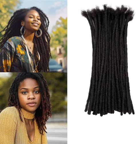 FALEMEI 0.6cm Thickness Loc Extensions Human Hair 30 Strands Dreadlock Extensions Human Hair for Women Men extensions human hair Can Be Dyed and Bleached (0.6cm 1B(Natural Black), 14 Inch/30Strands)
