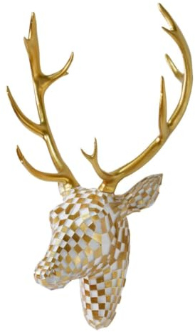 GIGICICI Mosaik-Hirschkopf-Wanddekoration, künstlerischer Kunstharz-Tierkopf, Wandskulpturen, Dekoration, hängende Dekoration für Wohnzimmer, Schlafzimmer, Küche, Geschenk, Weißgold, 40 x 22 cm