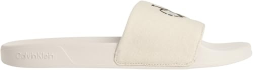 Calvin Klein Herren Badeschuhe Slide mit Canvas, Beige (Oatmeal), 45