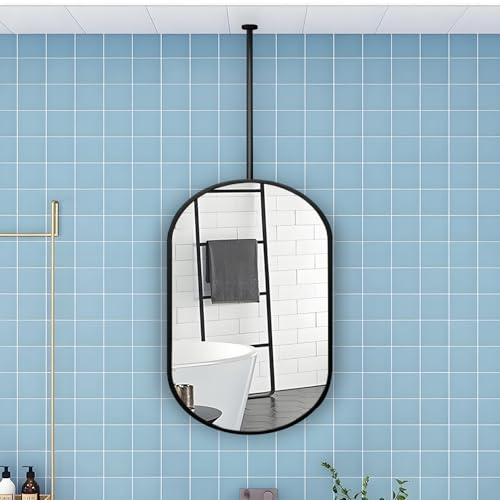 KorsiKato Wandspiegel Badezimmerspiegel，Explosionssicherer Glasspiegel Spiegel Elliptischer Spiegel Wandspiegel，HäNgende Montage，FüR Badezimmer Schlafzimmer Wohnzimmer(Size:50 * 80cm,Color:schwarz)