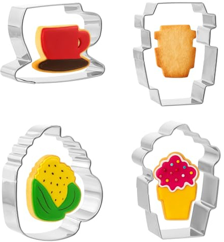 4 Piece Coffee Cup Cookie Cutter Set, Stainless Steel Cookie Cutters Fondant Biscuit Cutters, Coffee Mug, Hot Cocoa, Latte, Teacup, 4 Inch, 1 Inch Deep