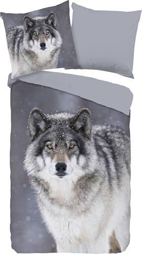 Good Morning Wendebettwäsche Wolfie Flanell grau Größe 1x 135x200 cm + 1x 80x80 cm