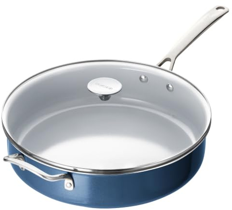 Coicur Bratpfanne 30cm，Pfanne mit Deckel Antihaft-Keramikpfanne, Induktion mit Edelstahlgriff und Deckel PTFE‑frei / PFOA‑frei / PFAS‑frei, Backofenfest, Spülmaschinenfest Blau