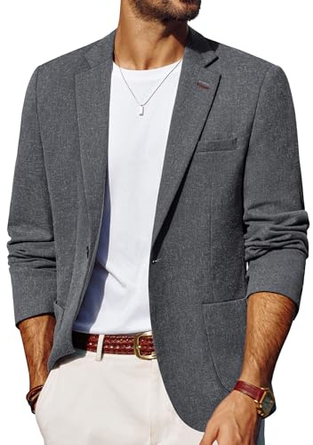 PJ PAUL JONES Mens Suit Jacket Casual Sports Coats Linen Blazer Regular Fit Dark Gray L