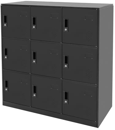 DJOAIUYF Schließfachschrank 9 Fächer Spind Kleiner abschließbarer,Mitarbeiterschrank,Büroschrank Mehrzweckschrank kaltgewalzter Stahl Aufbewahrungsschrank,Stahlschrank Abschließbar (Schwarz)