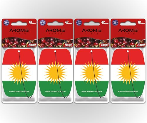 Kurdistan Duftbaum Auto – Kurdische Flagge – Duft Kirsche – 4er Pack – Autoparfüm Lufterfrischer – Kurdisches Design (Cherry)