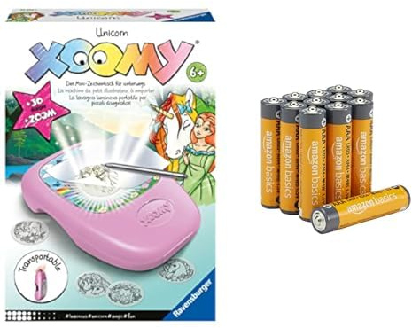 Ravensburger Xoomy Licornes, projecteur Dessin, 6+ Ans, & Piles AAA Alcalines Amazon Basics 12 pcs, 10 Ans