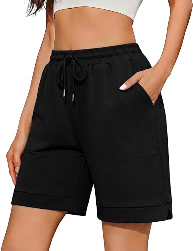 Aseniza Pantaloncini Donna Estivi in Cotone Leggero Shorts Donna Sportivi e Palestra Pantaloni Corti Donna Fitness Running Casua Nero S