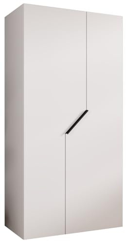 MEBLE KRYSPOL - Kleiderschrank - Garderobenschrank - 100 cm x 202 x 52 cm - Schrank mit Kleiderstange, 2 Türen - für Schlafzimmer, Flur - Andrew, Weiß, Griff Schwarz