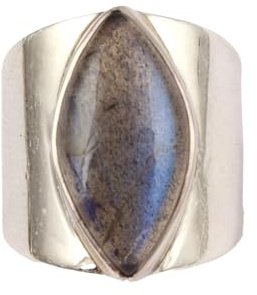 Bague marquise audacieuse en argent sterling 925 avec pierre précieuse bleue irisée style bohème chic