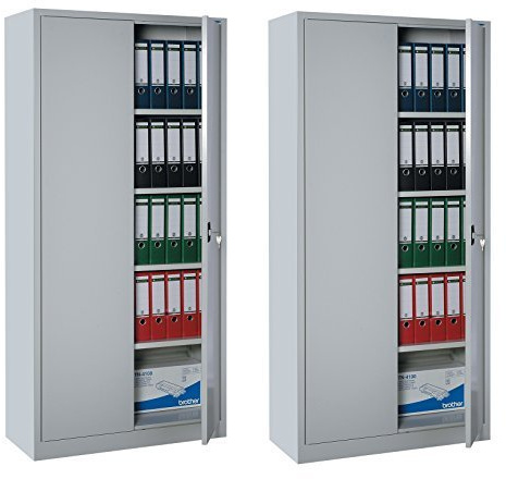 2x Flügeltürenschrank Metallschrank abschließbar grau 1950x920x420mm | komplett montiert, 4 Fachböden, Lagerschrank Aktenschrank, 530340, Lichtgrau