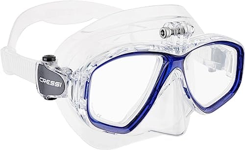 CRESSI Action Mask Clear/Blue - Unisex Tauchmaske Reduziertem Volumen und Action-Cam-Halterung, Transparent/Blau, Einheitsgröße