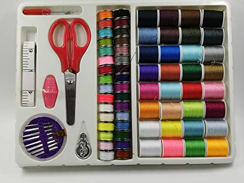 Kit da cucito composto da 64 bobine, forbici, righello e ago, cofanetto di fili da cucito per la realizzazione di quilting, cuciture a mano o a macchina da cucire