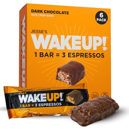 Wake UP! Protein Bars (1 Bar = 3 Espressos) Vegan, Gluten Free Dark Chocolate Energy Bar, 250mg Plant Based Caffeine Power Bar, Kosher, Non GMO, Dairy, Egg & Soy Free, Boost Focus, Clarity & Energy