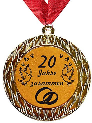 Larius Group Medaille Orden 20 Jahre zusammen Hochzeit Hochzeitsgeschenk Geschenk Auszeichnung Ehrenorden Wunschtext (mit Halsband)