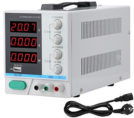 Fuente de Alimentación de Laboratorio, Pantalla LED de 4 Dígitos LW-3010DF, Fuente de Alimentación de DC Regulada Interruptores de 30V / 10A, 285 × 128 × 145 mm(EU Plug 220V)