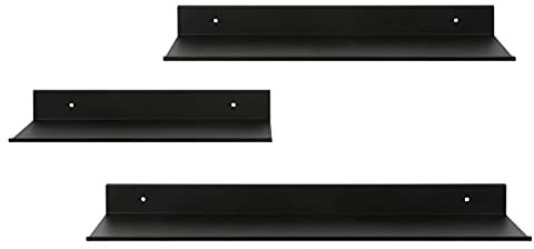 Z metnal Bathroom Shelf, Small Floating Wall Shelves, Decorative Ledge Shelf, Aluminum, Wall Mounted, Matt Black, 24/20/16 inch, 3 Set