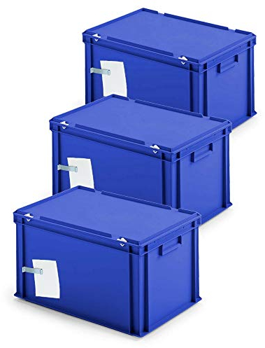 3x Ordner-Archivboxen, für je 7 Ordner (A4, breiter Rücken), inkl. Edelstahl-Zettelklemmer, staubsicher, blau
