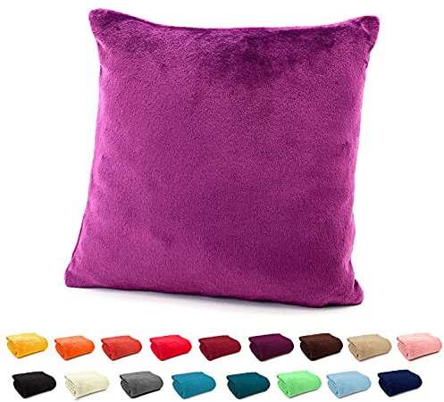 heimtexland ® Flanell Kuschel Kissen Super Soft Dekokissen Plüsch Typ380 Kissenhülle Beere Violett 40x40 cm