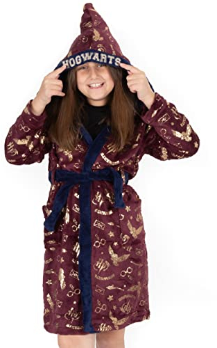 Harry Potter-Bademantel für Mädchen | Kinder Zwei Optionen Rot Hogwarts ODER Blau Hedwig Pyjama-Robe | Magischer Bademantel mit Hexenhut-Kapuze