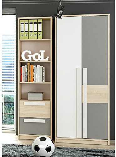 Lomadox Jugendzimmer Schrank/Regal Set, 2-teilig in Fjord Buche Nb. mit weiß und platingrau