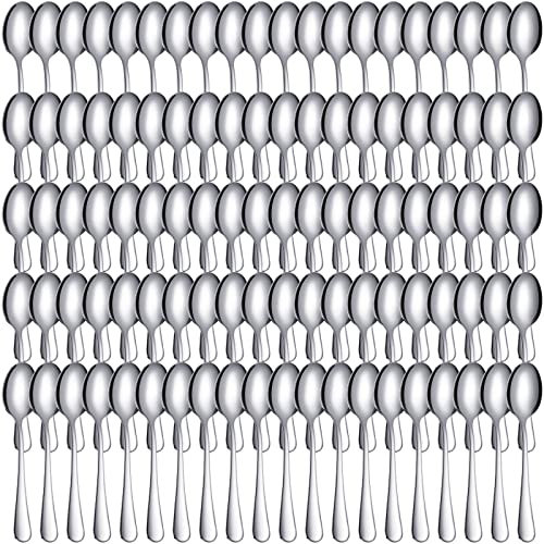 100 Pcs Demitasse Espresso Spoons Stainless Steel Bulk, 4.33'' Small Mini Coffee Tasting Dessert Spoons for Kitchen Dessert, Tea, Appetizer, 1.18'' Wide(Classic Style,Silver)