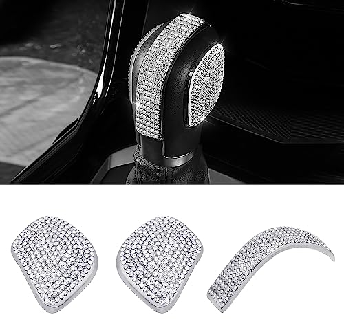 BLINGOOSE Glitzer Auto Zubehör für Volkswagen VW Schalt Knauf Abdeckung Aufkleber Bling Auto Dekor Accessoires für VW Beetle Jetta Atlas Tiguan Golf Passat Arteon Touareg Eos Strass Metall 3 Stück