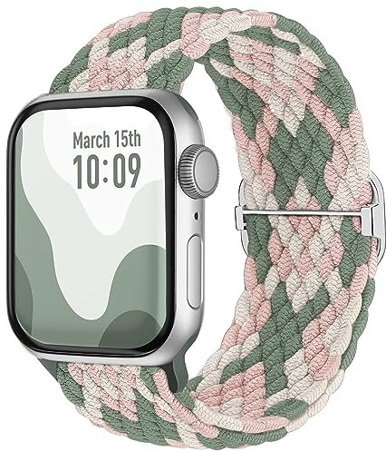 Suitisbest Nylon Armband Kompatibel mit Apple Watch 42mm 44mm 45mm 46mm 49mm, Rutschfestes Geflochtenes Elastisches Dehnbares Band für Apple Watch 10 9 8 SE 7 6 5 4 3 2 1 Ultra, Frisch