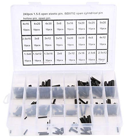 QANYEGN Juego De 240 Pasadores Cilíndricos Elastoméricos De Acero Al Carbono, Pasadores De Resorte Ranurados, Piezas Auxiliares Huecas para Posicionamiento Preciso