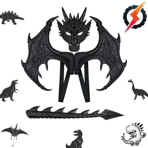 Costume Ailes de Dragon pour Enfants, Masque de dragon d'Halloween, Costume de Dragon pour Enfants, Déguisement de Dragon pour Halloween Carnaval Cosplay avec Ailes Masque de Queue de Dinosaure