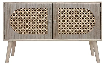 Rebecca Mobili Eingangsschrank, Niedriger Schrank, 2 Türen, MDF Rattan Holz, Braun, Platzsparend, Mit Füßen - Maße HxBxT: 52 x 80 x 30 cm - Art. RE6853