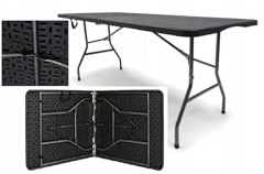 BDW Klapptisch - Schwarz - Eckig - mit Metallbeinen und Kunststoffplatte - für Garten Camping Grill Balkon Buffet Catering - Klappbar - Koffer-Tisch mit Tragegriff - Platzsparend - 180 x 75 cm