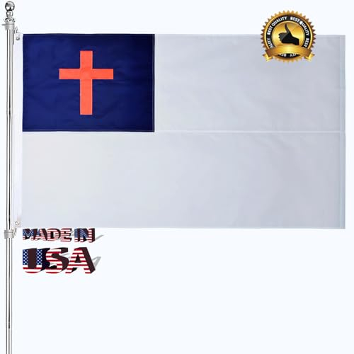 Bestickte christliche Flagge, doppelseitig, für den Außenbereich, Christentum, Kreuz, Kirche, Jesus, Glaube, strapazierfähig, 3-lagig, dickes Nylonmaterial mit 2 Metallösen, 4 Reihen Nähte