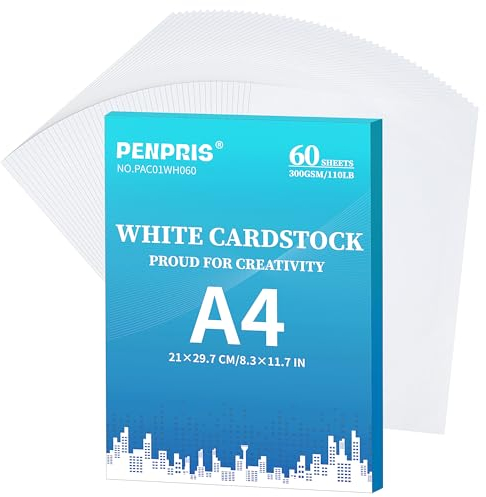 300gsm White Cardstock - 60 Sheets A4 Size Cardboard Paper Cover Card Stock 110lb Heavyweight Paper Thick Paper for DIY Card Making,Invitations,Postcards,Business Cards PAC01WH060