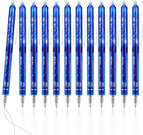 Auauraintt 12 Stück Radierbarer Kugelschreiber,Blau Radierbare Stifte,0.5mm Erasable Pen Set,Radierstifte Löschbare Gelstifte,Für Studenten Geschenk, Schul Bürobedarf