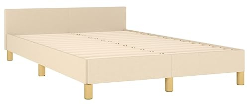 vidaXL Cadre de Lit avec Tête de Lit, Lit Rembourré avec Sommier à Lattes, Lit Double avec Pied, Lit Adulte, Moderne, Crème 120x190 cm Tissu