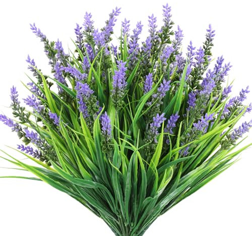 N&T NIETING Lot de 10 plantes artificielles d'extérieur, en plastique, résistantes aux UV, pour l'extérieur, le balcon, le jardin, la décoration de bureau, de balcon, violet