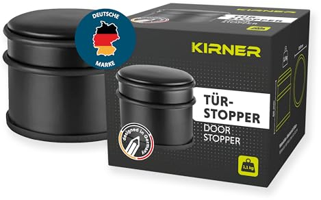 KIRNER Premium Türstopper schwarz matt - elegant & modern - 1,1 kg schwerer Design Türstopper Boden schwarz matt mit Gummiring zum Schutz der Türen - Türstopper Boden schwer, Türstopper hoch