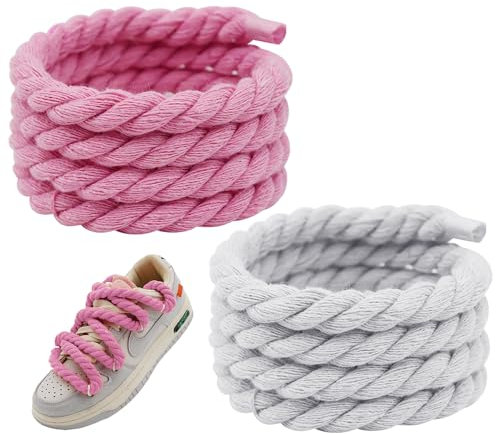 ZBHDEYG 2 pares de cordones, cordones de cuerda gruesa, cordones deportivos, cordones de bricolaje, accesorios para zapatos, cordones de entrenamiento (blanco, rosa)