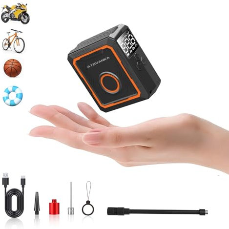 ATOVANKA Mini pompa ad aria elettrica, 150 PSI per bicicletta, pompa da 2400 mAh, ricaricabile, schermo digitale a LED, pompa elettrica per bicicletta, auto, moto, palle