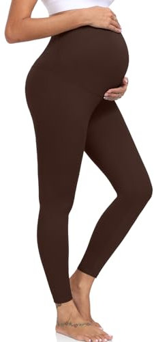 ACTINPUT Umstandsleggings Damen Blickdicht High Waist Umstandshose Elastisch Schwangerschaftsleggings Umstandsmode Leggings for Schwangerschaft(Braun,M)